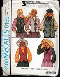 6159  MCCALLS BUTTON VESTS COLLAR OR NOT, REVERSE TIE VEST PATTERN 8-12 UNCUT